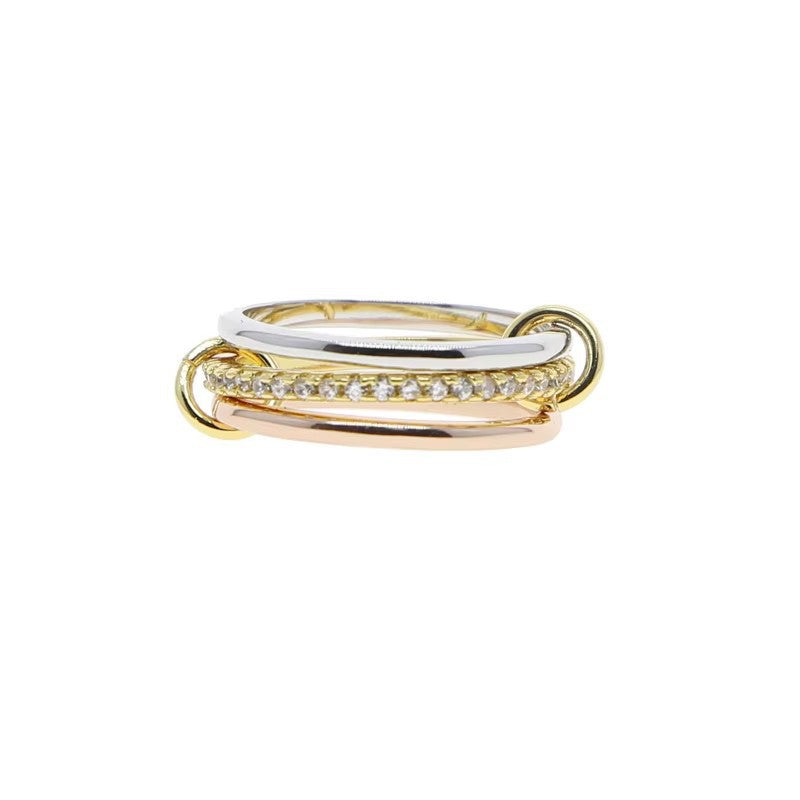 Close up of the ring pave stones and mixed warm and cool metal tones