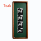 Teak photo strip frame with vintage green lining and an acrylic front, shown with four photos
