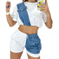 Women's Denim Short Sleeve Shorts | close up material texture