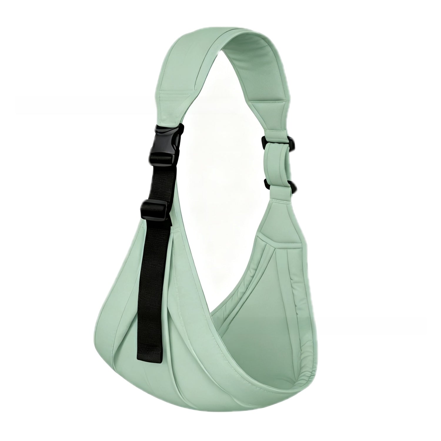 One-shoulder baby sling carrier styled in a modern interior setting