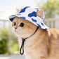 Pet bucket sun hat with ear holes and chin cord in an avocado print, view 35