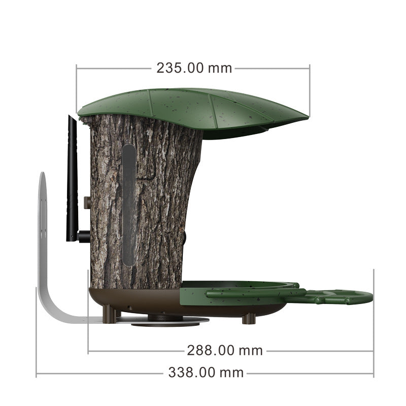 Maker dimension drawing of the feeder giving 235, 288 and 338 millimetres across the profile