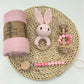 Alternative angle of the crochet animal rattle and pacifier clip