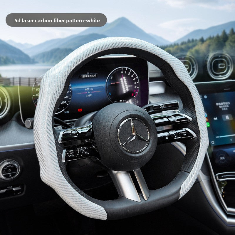 White steering wheel cover fitted on a car wheel