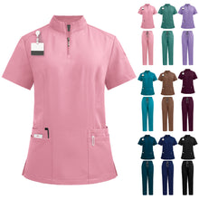 Womens Stand Collar Quarter Zip Short Sleeve Scrub Top