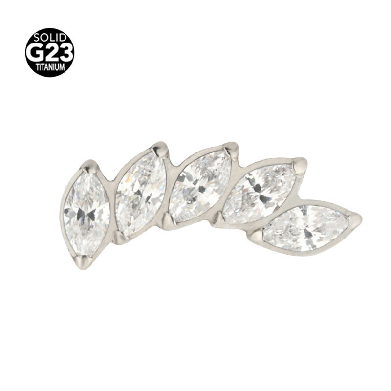 Titanium marquise zircon piercing stud showing the 1.2 mm bar and post length