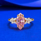 Womens S925 silver ring with gold toned plating, simulated padparadscha marquise centre stone