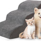 Foam pet stairs with a ribbed non slip fabric cover, tiered steps for cats and small dogs to reach a bed