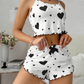 Heart print ribbed pajama short set worn during a slow morning at home