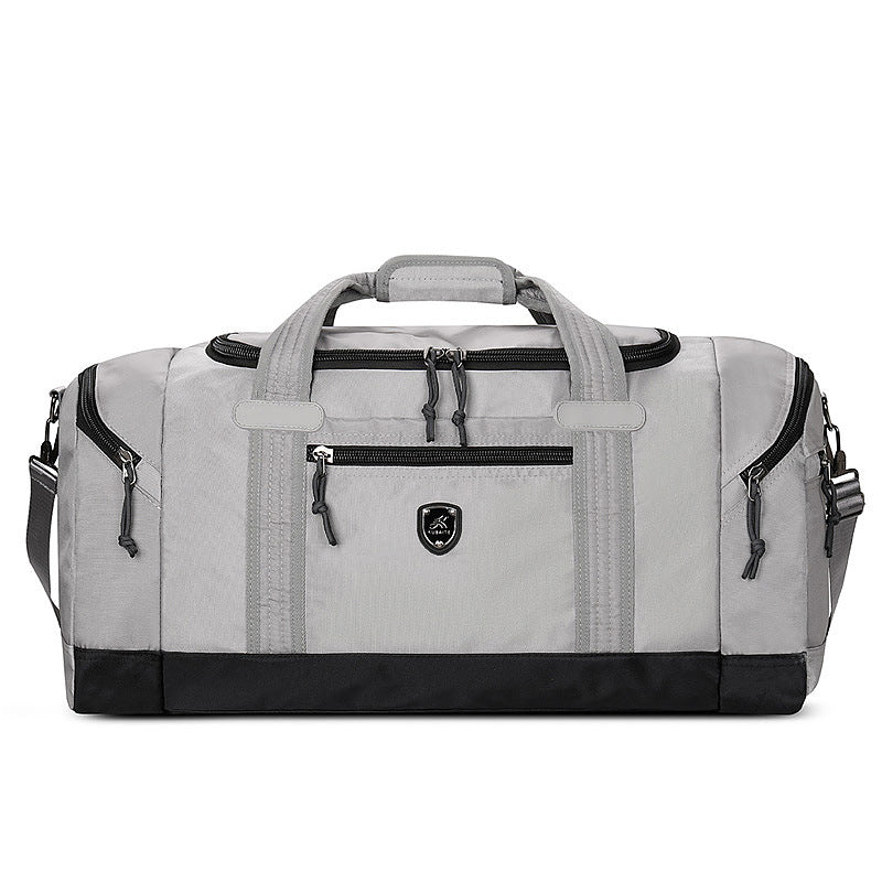Oxford cloth travel duffel bag with top handles and a long detachable shoulder strap