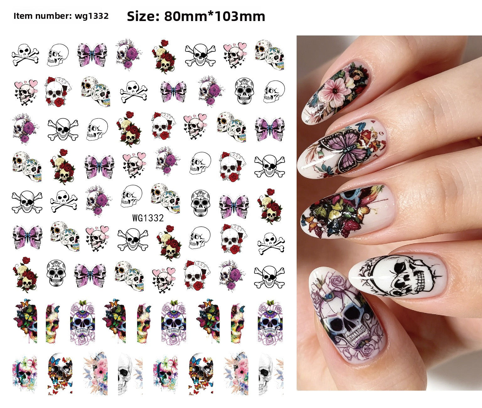 Self adhesive Halloween nail art stickers with pumpkin, skull and ghost designs