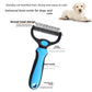 Labelled view of the pet comb showing the blade head, the TPR handle and the hanging hole