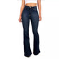 High waisted bootcut jeans with belt loops, button and zip fly in a soft denim wash