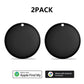 Two black round F08 trackers, 2 pack option, with Apple Find My and Android Find Hub badges