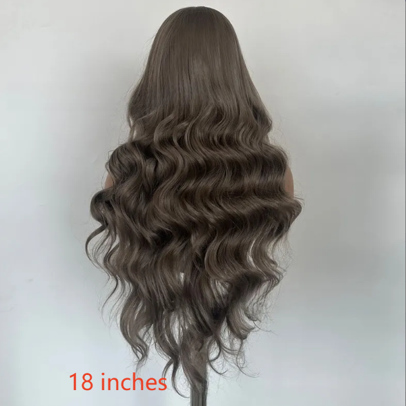 Back view of the 18 inch wavy gray brown synthetic wig, photo used for the 18 inches option