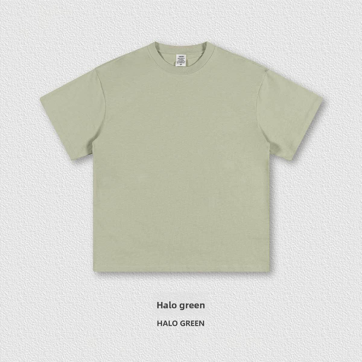 Solid color heavyweight cotton short sleeve tee with a crew neck and loose oversized American fit