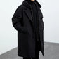 Black lightweight hooded coat with notch lapels and layered zip hood, option photo for size 3XL