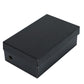 Closed matte black cardboard shoe box with a lid and a round hole on the end, Matte Black option
