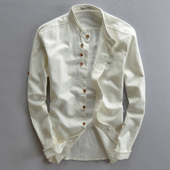 Mens Casual Stand Collar Linen