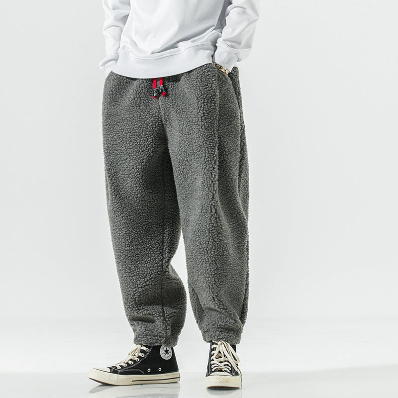Grey plush harem pants with drawstring waist and tapered ankle cuffs, size 3XL option photo