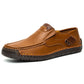 Rubber sole and low heel of a mens cowhide leather slip on loafer