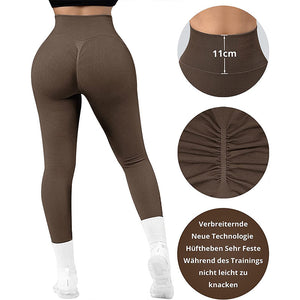 Seamless yoga pants back view showing hip-lift fit