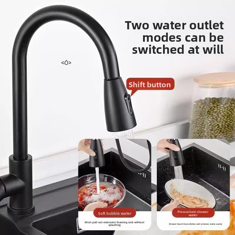 Maker panel showing the shift button and the two outlet modes, soft bubble water and shower water