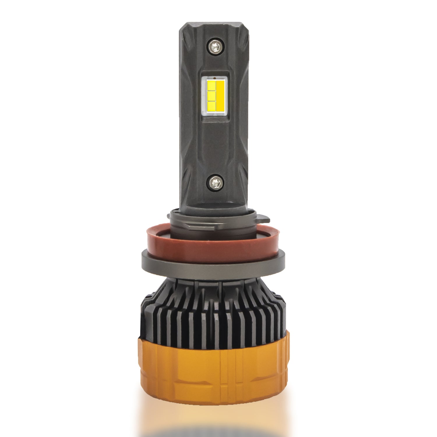 Pair of LED car headlight bulbs shown with H type bases on a white background