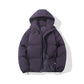 Hooded padded puffer jacket in purple, zip and placket detail