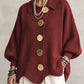 Brick red ribbed knit top with a collar and gold tone metal buttons, Deep red option, size 3XL