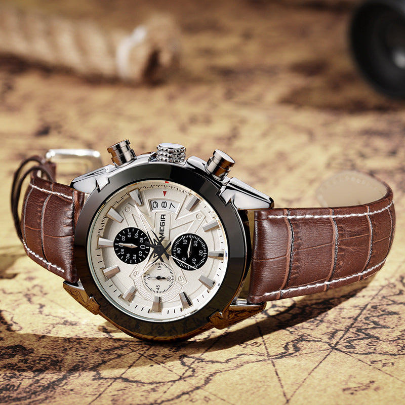 Megir Multifunctional Mens Quartz Watch | angled lifestyle styling shot
