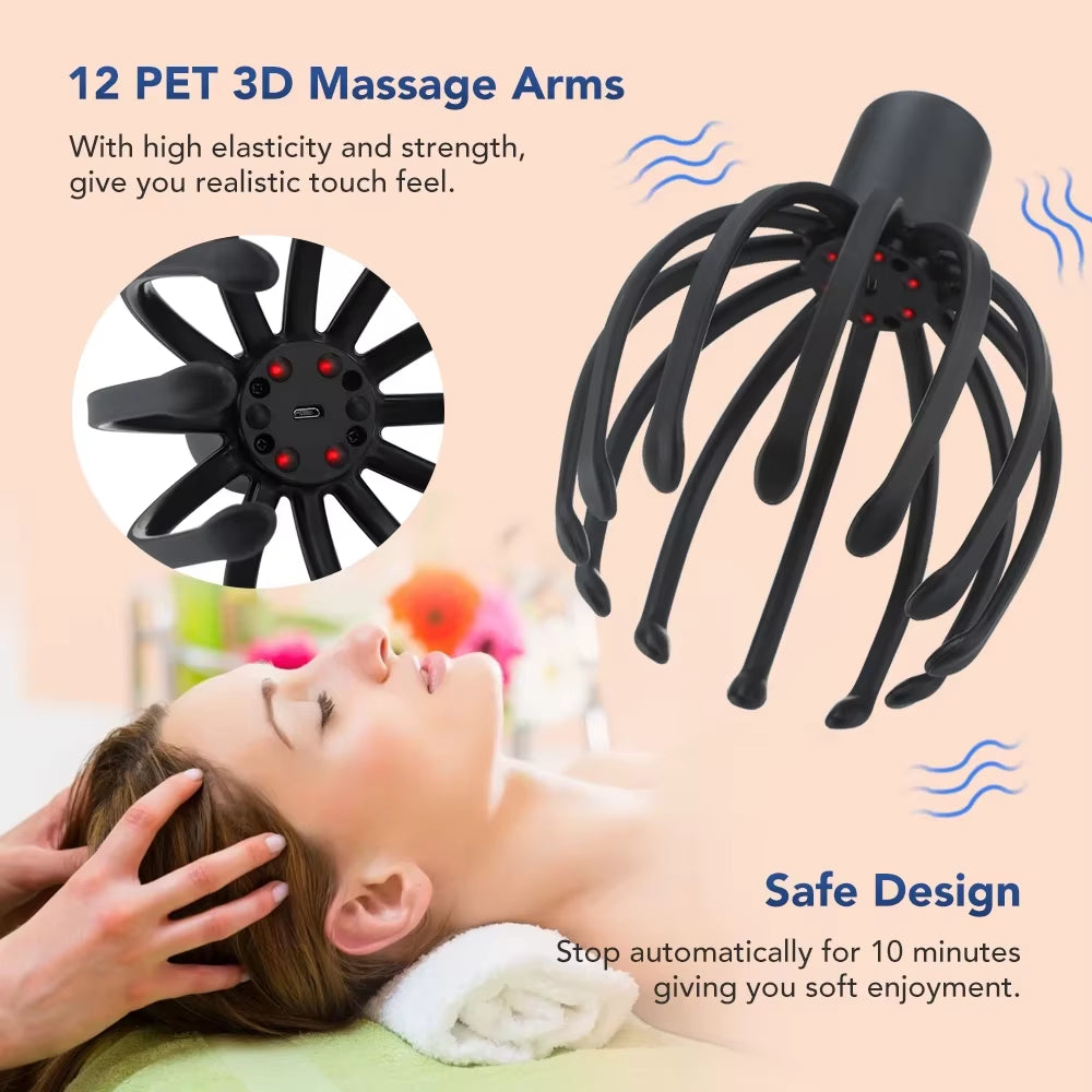 Cordless scalp massager with quiet motor shown off the head