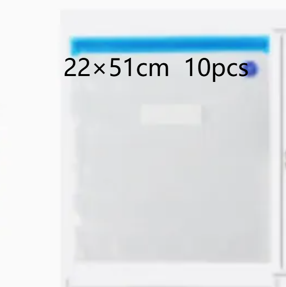 Reusable vacuum zip bag pack in 22 by 51 cm size, ten pieces with a blue zip closure
