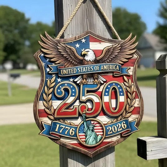 Patriotic Wooden Hanging Plaques | natural light styling shot