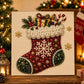Christmas stocking diamond painting with pearl and colored diamonds on a cream canvas