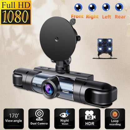 FHD 1080P dual lens dash cam body with the separate rear camera module beside it