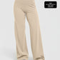 High waist wide leg pants with a tall smooth waistband, back view