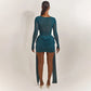 Mesh ribbon mini dress side profile showing sheer panels