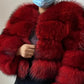 Crimson Red cropped banded fur coat, 4-Sleeve 4-Section layout, size S