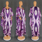 Close view of the marbled tie dye print on the satin finish kaftan maxi dress fabric