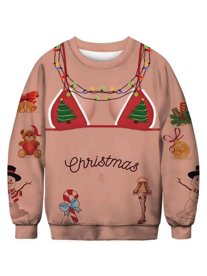 All over printed funny crewneck sweatshirt shown flat, loose fit in soft polyester