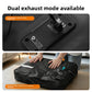 Two views of the bag pump plate with a Type-C cable and hands pressing the bag, titled dual exhaust mode