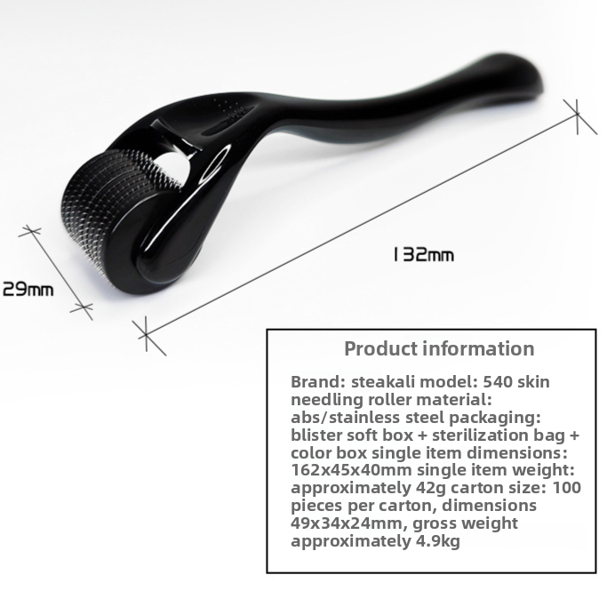Side profile of the micro needle dermaroller showing the slim ABS handle