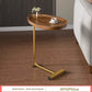 Side view of the C shaped table showing the flat T base that slides under a sofa