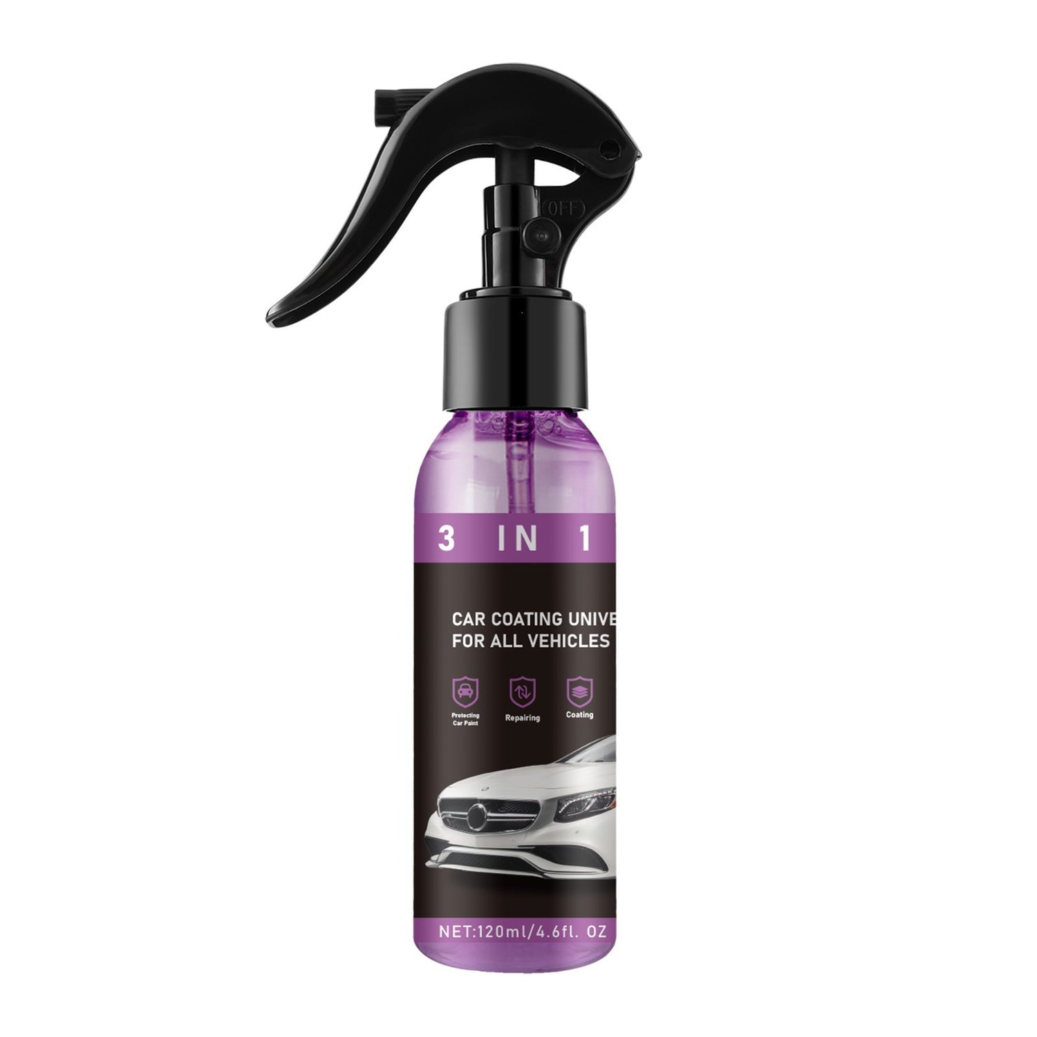 Purple 120 ml trigger bottle photographed alone on a white background, label facing front