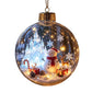 Clear Christmas ornament printed with a snowman, ice castle and reindeer festive scene