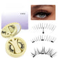 Yellow round magnetic lash case with applicator beside a close-up eye and lash strip diagram