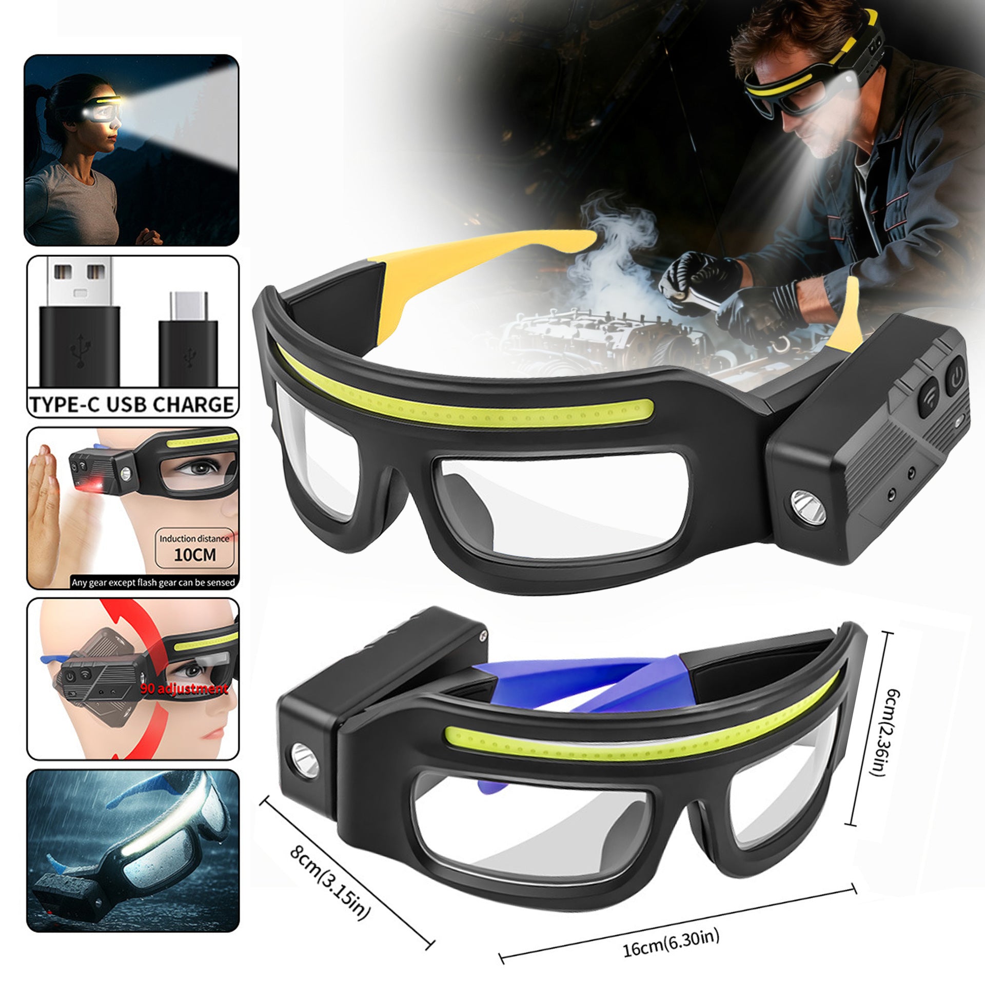 Side profile of the LED headlamp showing the light housing and adjustable strap