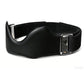 Black silicone knee strap with grey elastic strap and metal buckle on a white background, black option