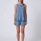 Women's Denim Vest and Shorts Set | morning natural light styling
